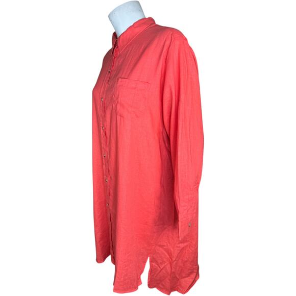 Encore by Idina Menzel Coral Linen Blend Tunic Shirt Dress LP NWOT Button-Front - Picture 10 of 13